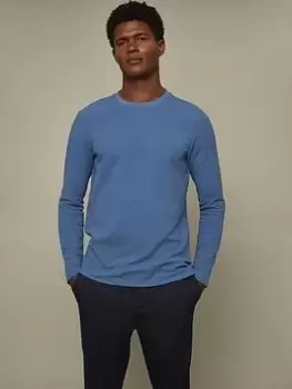 Image of Burton Menswear London Burton Slim Fit Long Sleeve Waffle T-Shirt, Blue, Size S, Men