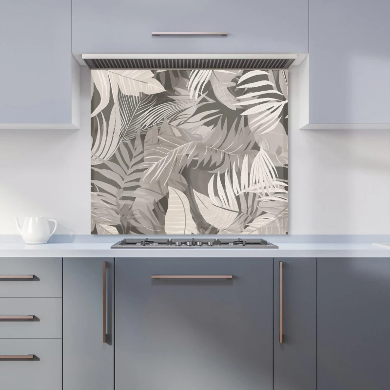 Image of Warren Reed - Designer Grey Brown Tropical Leaves Kitchen Splashback Size: 700mm x 650mm Grey Unisex 700mm x 650mm