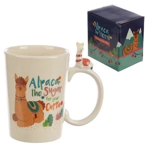 Image of Alpaca Slogan Shaped Handle Ceramic Mug