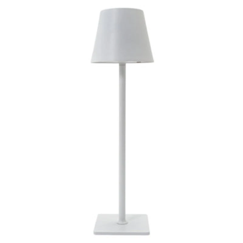 Image of Happy Homewares Tall White Rechargeable Touch Dimmable Table Lamp With Metal Shade