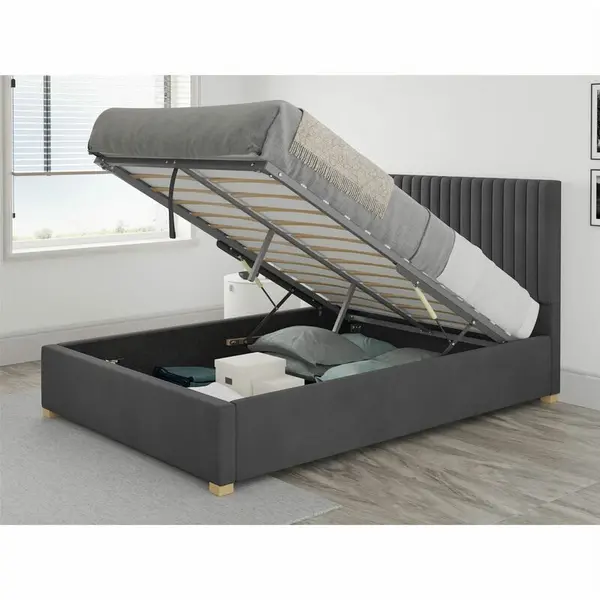 Image of Aspire Grant Ottoman Upholstered Bed, Plush Velvet, Steel - Ottoman Bed Size Superking 6ft - Steel 5057632046772