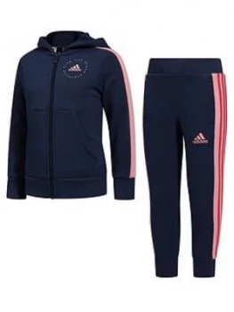 Image of Adidas Girls 2 Piece Joggers And Zip Through Hoodie Set - Indigo