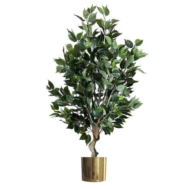 Image of Leaf 100cm Premium Artificial Ficus Twist Tree Gold Planter