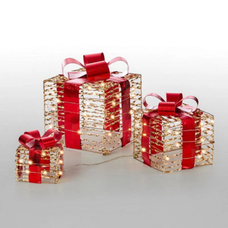 Image of The Christmas Workshop Light-Up Gold & Red Gift Boxes
