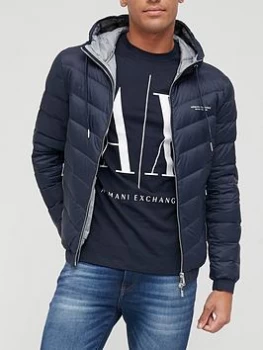 Image of Armani Exchange Hooded Padded Down Fill Jacket Navy Size 2XL Men