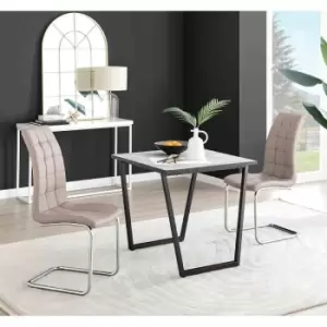 Image of Furniture Box Carson White Marble Effect Square Dining Table and 2 Cappuccino Murano Chairs