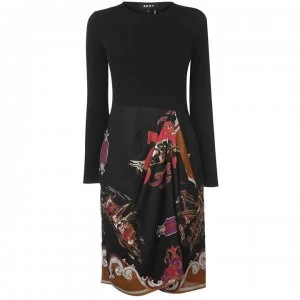 Image of DKNY Long Sleeve Crew Neck Dress Ladies - Multi