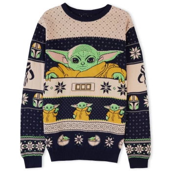 Image of Mandalorian The Child Festive Knitted Jumper - Navy - M