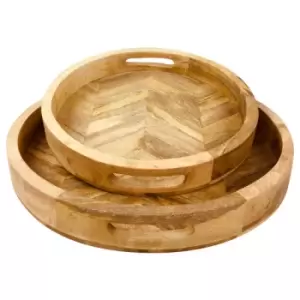 Image of Herringbone Wood Trays Set of 2