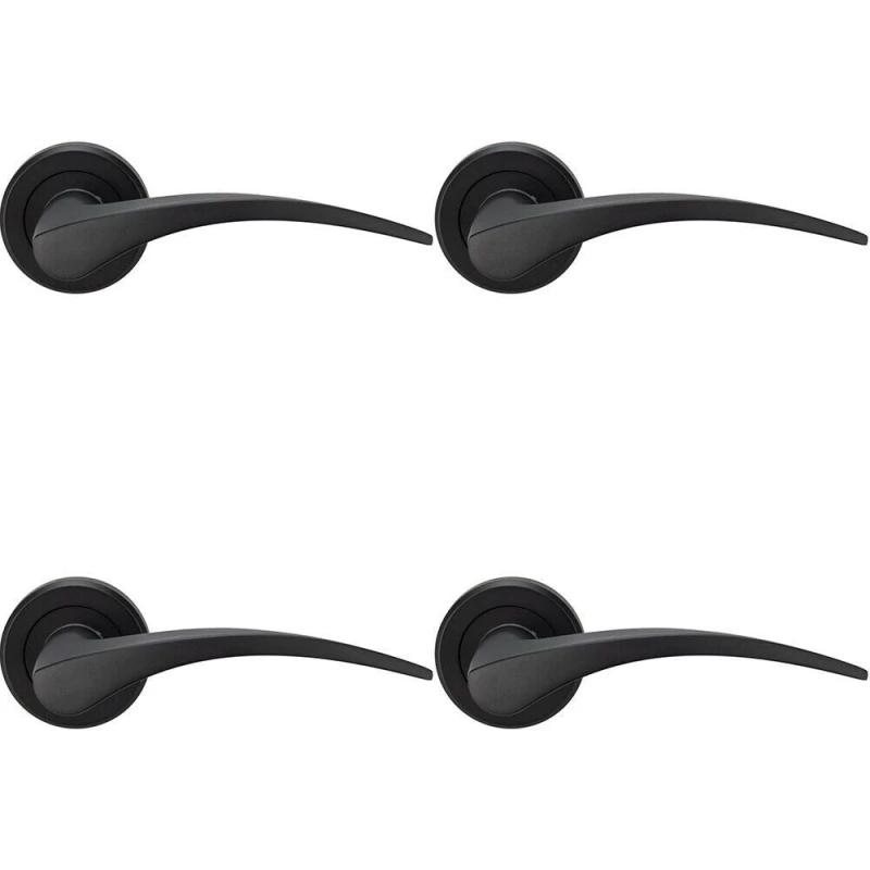 Image of Loops 4x PAIR Arched Tapered Handle on Round Rose Concealed Fix Matt Black Finish Black