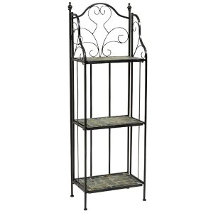 Image of Charles Bentley 3 Tier Plant Rack With Blue Mosaic Plant Pot