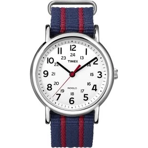 Image of Timex T2N747 Unisex Weekender Watch with Blue/Red Fabric Strap