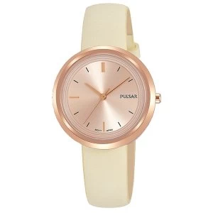 Image of Pulsar PH8394X1 Ladies Cream Leather Strap Rose Gold Case And Dial 50M Watch