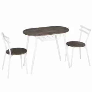 Image of HOMCOM 3 Piece Oval Dining Table And 2 Chair Set With Wire Storage Shelf And Steel Frame Natural