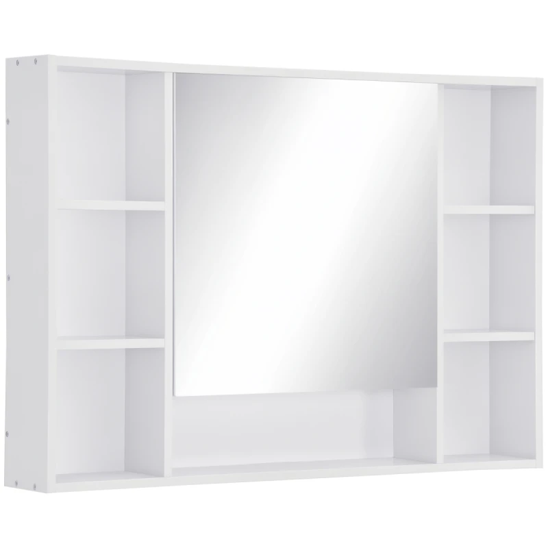 Image of kleankin Bathroom Cabinet Wall Mount Storage organiser Mirror Shelves White 834-419