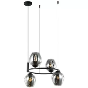 Image of Italux Lighting - Italux Roxane - Modern Hanging Pendant Black 4 Light with Graphite Smoky Shade, E27