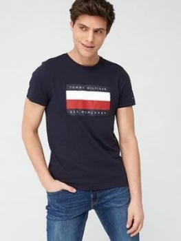 Image of Tommy Hilfiger Corp Stripe Box T-Shirt - Desert Sky Navy