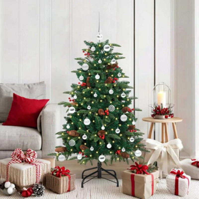 Image of vidaXL Artificial Christmas Tree with LED Strip Lights, Silver Balls Green 150 cm, Green 3395546