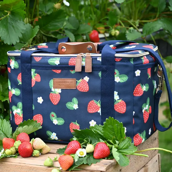 Image of Strawberries & Cream Luxury 18 Litre Insulated Family Picnic Cool Bag Navy
