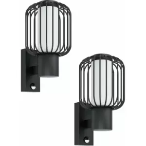 Image of Loops - 2 pack IP44 Outdoor Wall Light & pir Sensor Black Zinc Steel 1x 28W E27