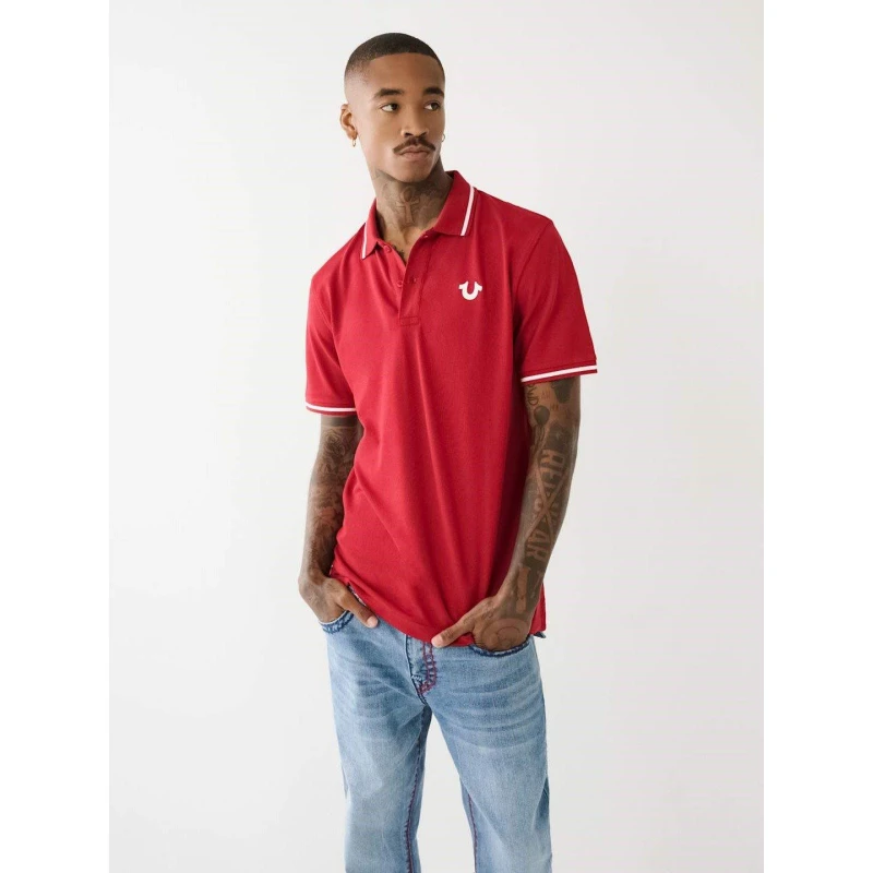 Image of True Religion Mens Short Sleeve Polo Shirt Ruby Red male S