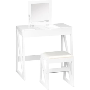Image of Dressing Table Set Cushioned Stool Flip-up Mirror Modern MDF - Homcom