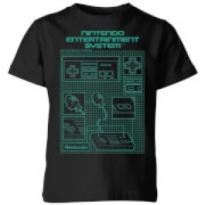 Image of Nintendo NES Controller Blueprint Kid's T-Shirt - Black - 3-4 Years