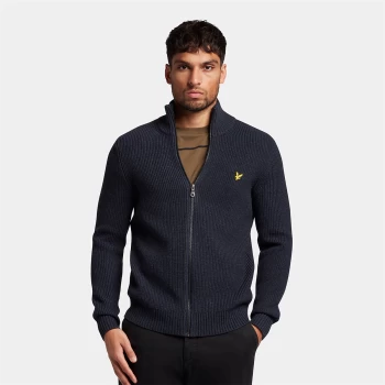 Image of Knitted RIB Zip Through Cardigan - Dark Navy Marl - S