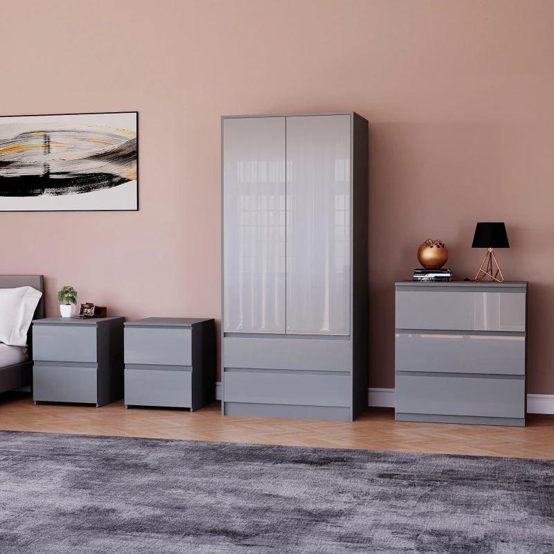 Image of Lassic Vida Designs Glinton Gloss 4 Piece Bedroom Set 1 Grey unisex 4 Piece