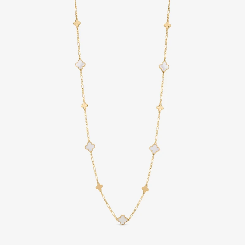 Image of Inicio Gold Plated Polished Mother of Pearl Long Clover N Chain Necklaces One Size Gold 40930310000