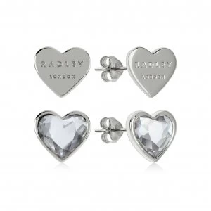 Image of Radley Silver Plated Heart Stud Blue Heart Stone Earring Set