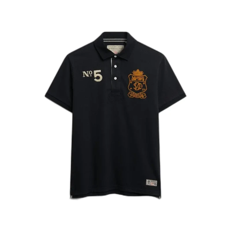 Image of Superdry Double Emblem Jersey Short Sleeve Rugby Polo Top - Navy Navy WYDY1 Male L,M,XL