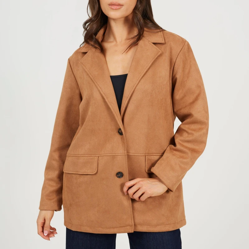 Image of Brave Soul BS Womens Faux Suede Tan Blazer Tan female 8 (XS)