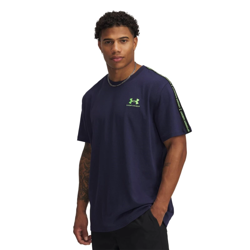 Image of Under Armour Mens Icon Regular Fit T-Shirt Navy/Cybr Green male XS
