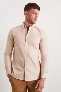 Image of Ecru Slim Fit Long Sleeve Oxford Shirt