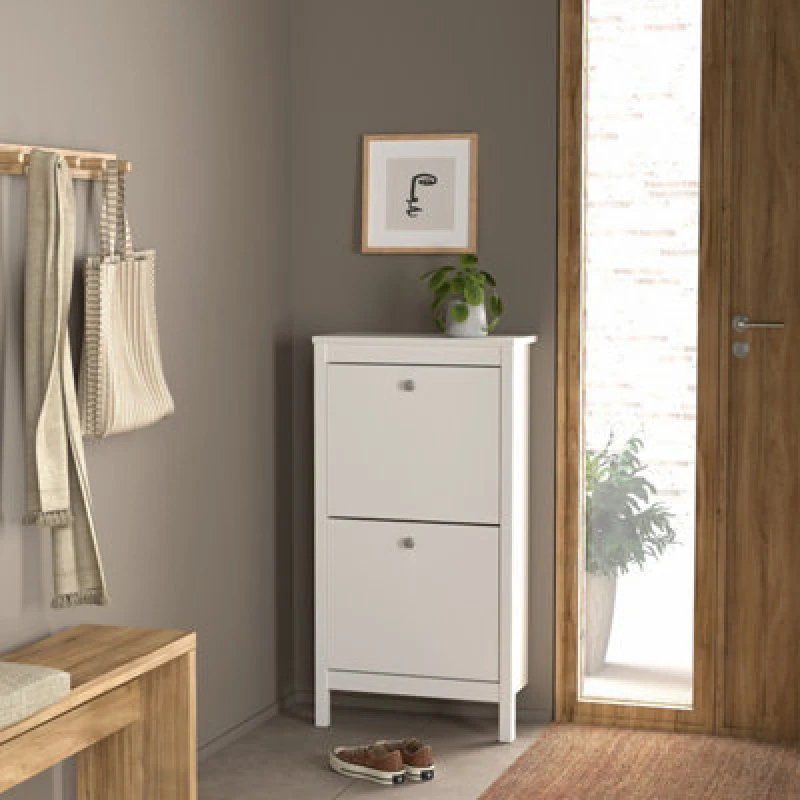 Image of Furniture To Go Madrid Shoe Cabinet 2 Flip Down Doors White