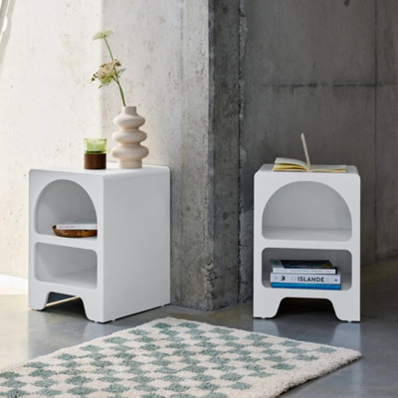 Image of sweeek Pair Of White Wood-effect Organic Bedside Tables 2 Niches White