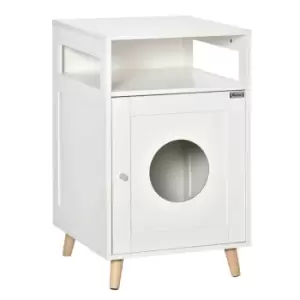 Image of Pawhut Cat Litter Box Enclosure & End Table W/ Magnetic Door & Multiple Storage - White