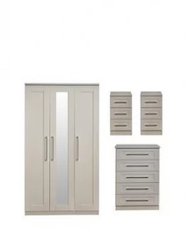 Image of Swift Larson Part Assembled Package - 3 Door Mirrored Wardrobe, 5 Drawer Chest And 2 Bedside Chests