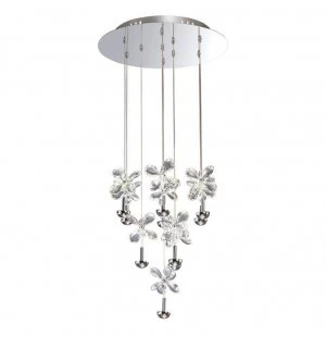 Image of Ceiling Cluster Pendant Round 10 Light 4000K LED Polished Chrome, Crystal
