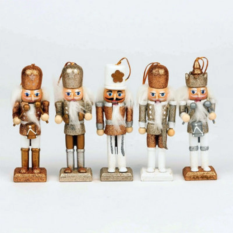 Image of Shatchi 13cm Wooden Nutcrackers Figures Christmas Ornament 5Pcs Set Gold,Silver,White Multi