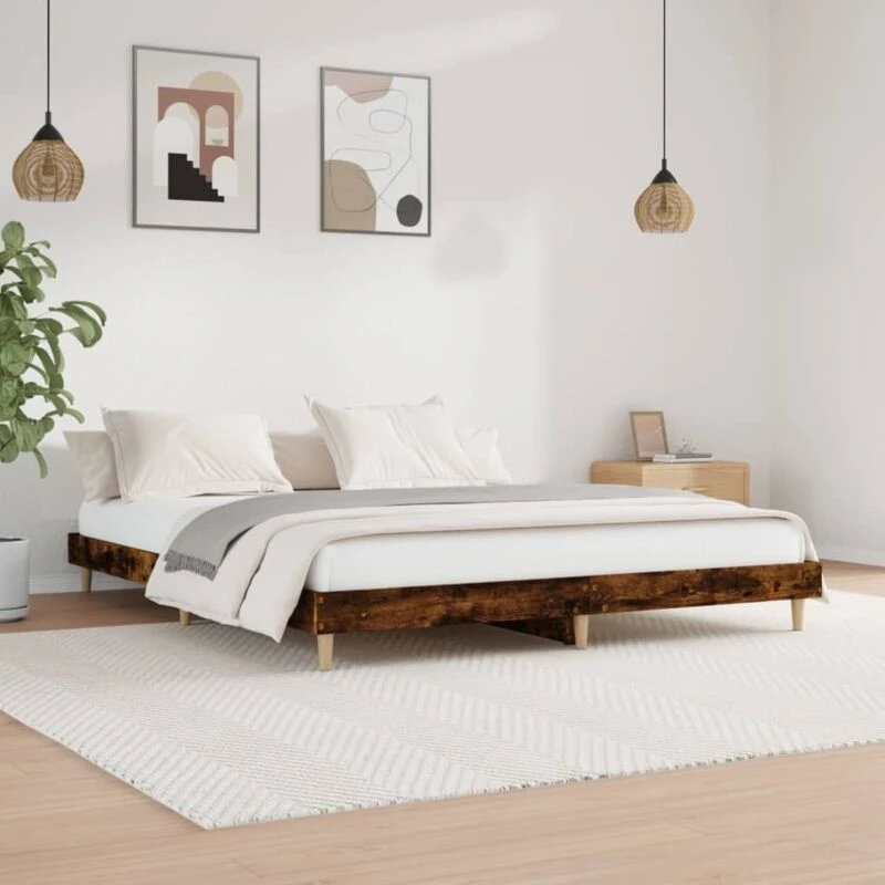 Image of VIDAXL Bed Frame without Mattress Smoked Oak 140x200cm Engineered Wood Vidaxl 8720845795276
