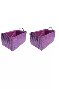 Image of Ser Of 2 Coloured Storage Basket Organiser With Lid 28 x 22 x 20 cm