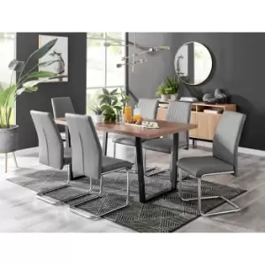 Image of Furniture Box Kylo Brown Wood Effect Dining Table and 6 Grey Lorenzo Chairs