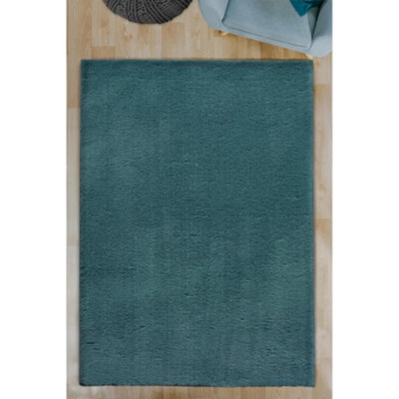 Image of Melrose Plain Denim Blue Anti Slip Washable Medium Area Rug Mat 100/150Cm