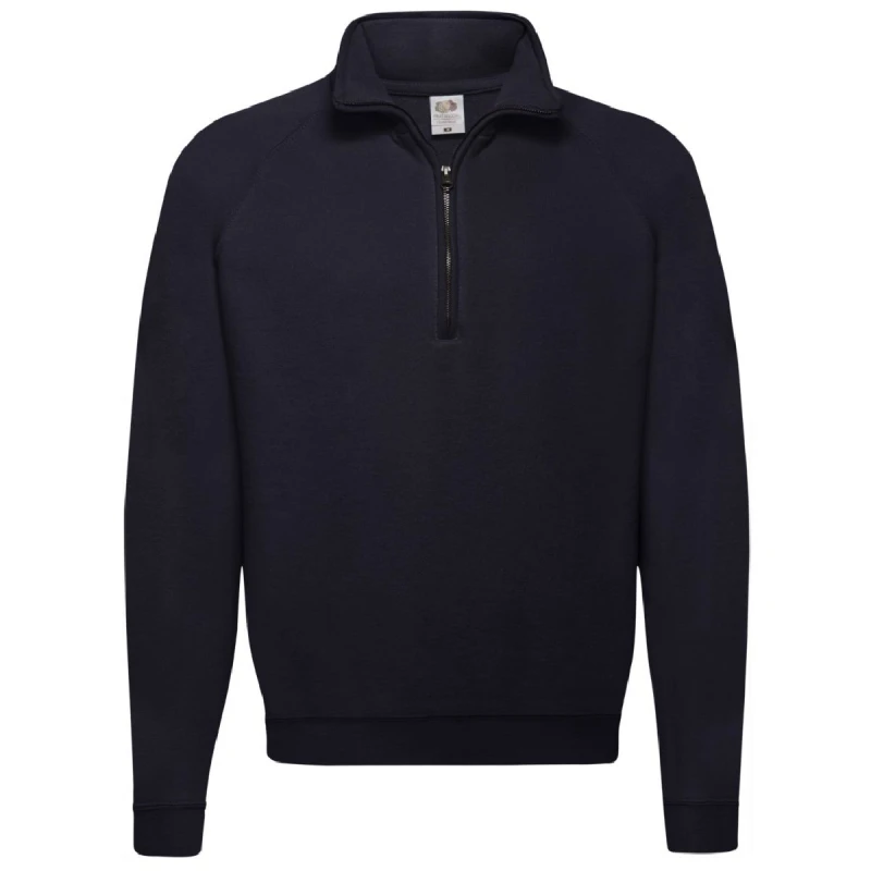 Image of Fruit Of The Loom Fruit of the Loom Men Zip Neck Sweatshirt Top in Mid Navy Size: Small Mid Navy S Male 5055747692938
