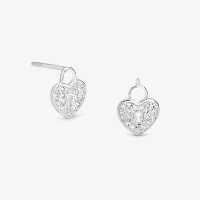 Image of Simply Silver Sterling Silver 925 Pave Padlock Heart Studs Stud Earrings One Size Silver 73390011000