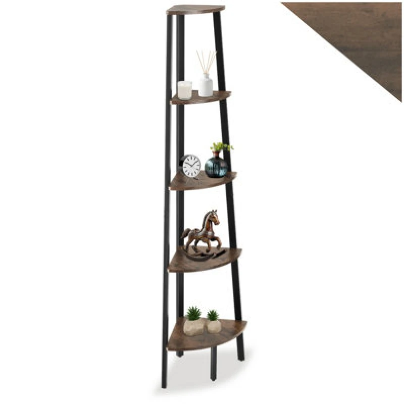 Image of Tectake Corner Shelf Portland - 5 Tiers - Industrial Wood Dark, Rustic