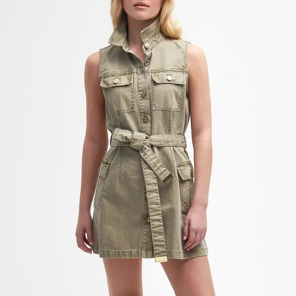 Image of Barbour International Tamsin Denim Mini Dress - UK 12 Green Dresses female LDR0803KH12 UK 12