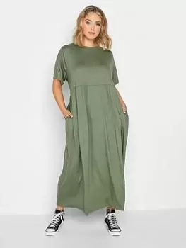 Image of Yours Throw On Pocket Dress Dark Khaki, Green, Size 26-28, Women
